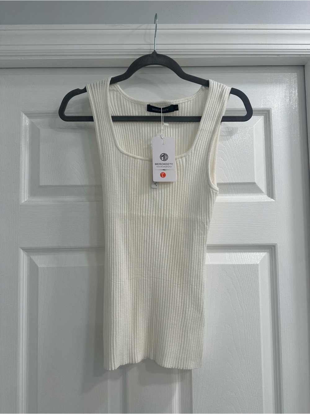 Merokeety Cream Ribbed Square-Neck Tank